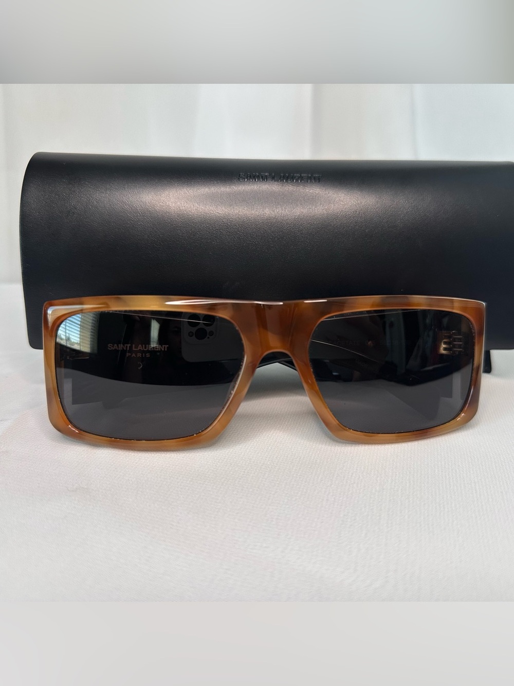Saint Laurent Chunky Square Sunglasses - Tortoiseshell Front & Black Temples - Picture 5 of 8